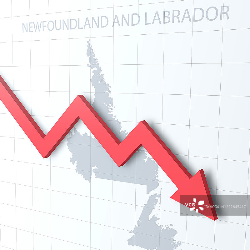 下落红色箭头与纽芬兰和拉布拉多地图的背景图片素材