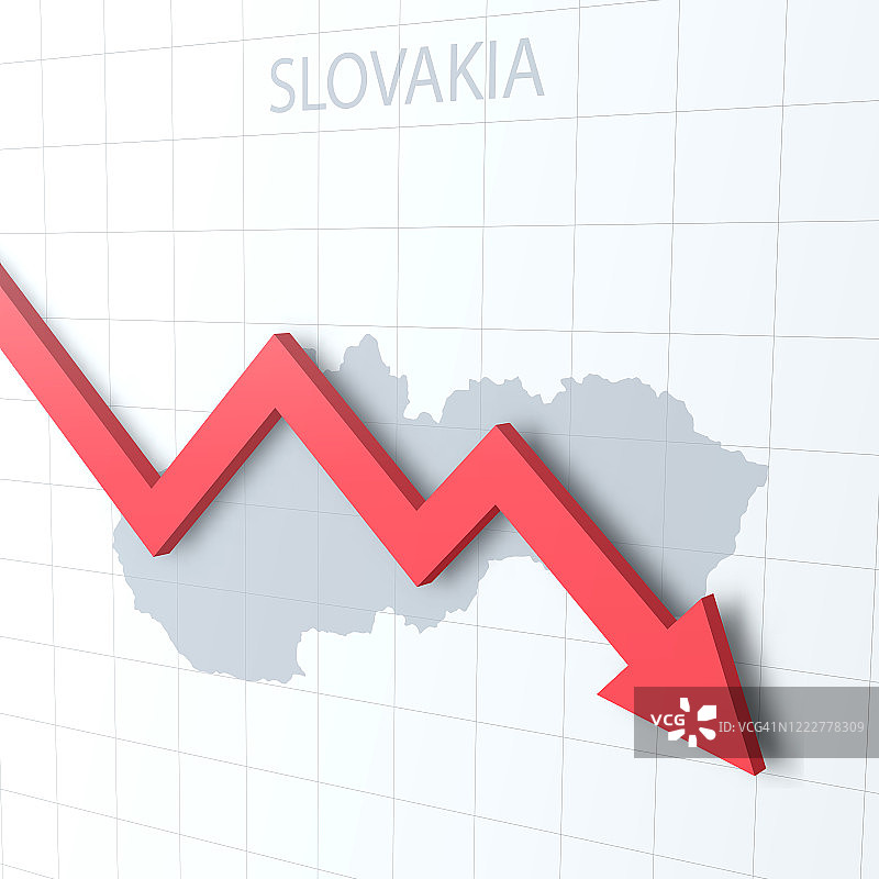 坠落红色箭头与斯洛伐克地图的背景图片素材