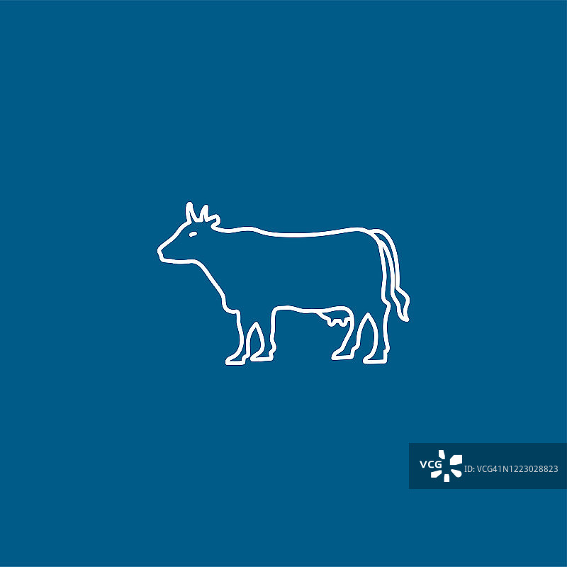 牛线图标上的蓝色背景。蓝色平面风格矢量插图图片素材