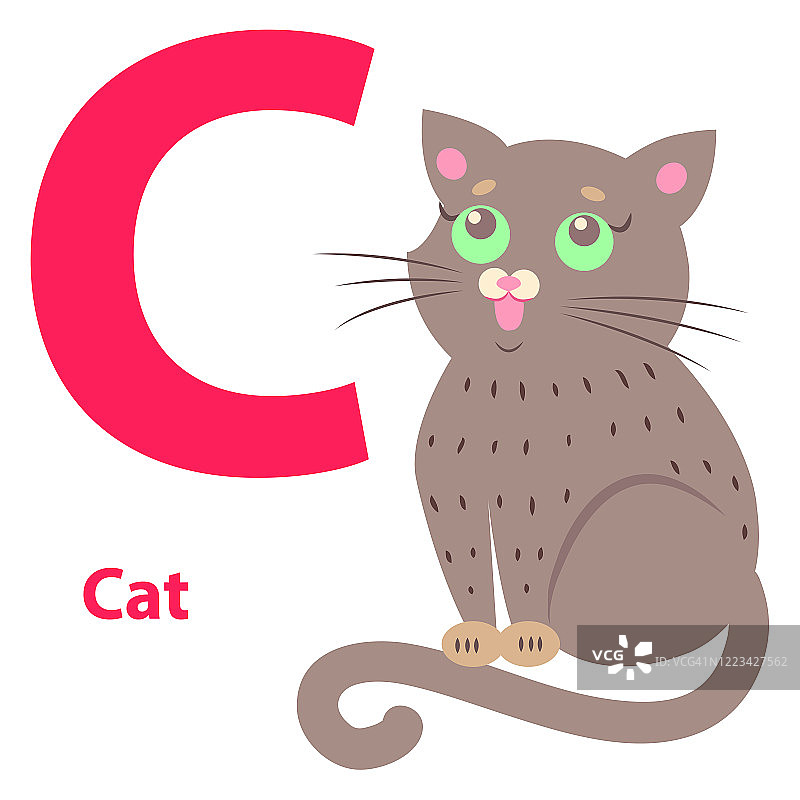 字母C与可爱的猫的字母表插图图片素材