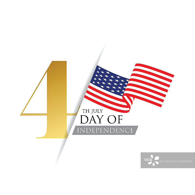独立日贺卡与刷子在美国国旗颜色的背景和手写文字快乐的7月4日。股票插图图片素材