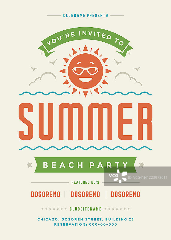 复古夏季派对设计海报或传单在抽象的背景图片素材