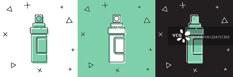 设置香水图标隔离在白色和绿色，黑色背景。矢量图图片素材