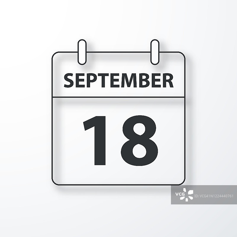 9月18日-每日日历-黑色轮廓与阴影在白色的背景图片素材