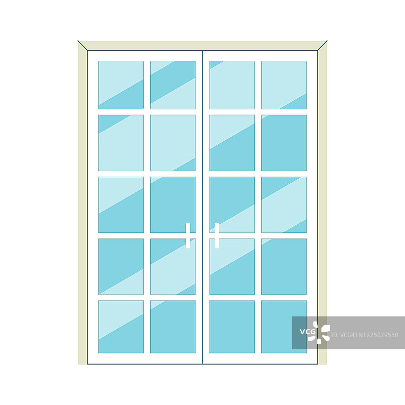 房屋入口或阳台玻璃门平面矢量插图孤立。图片素材