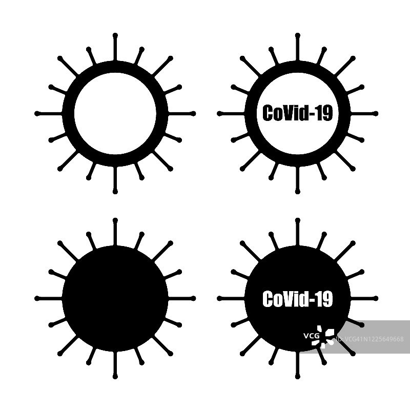 冠状病毒细菌细胞图标，2019-nCoV, 2019- 2019, Covid-19新型冠状病毒细菌。无感染和停止冠状病毒概念。的危险冠状病毒细胞，。孤立的矢量图标图片素材