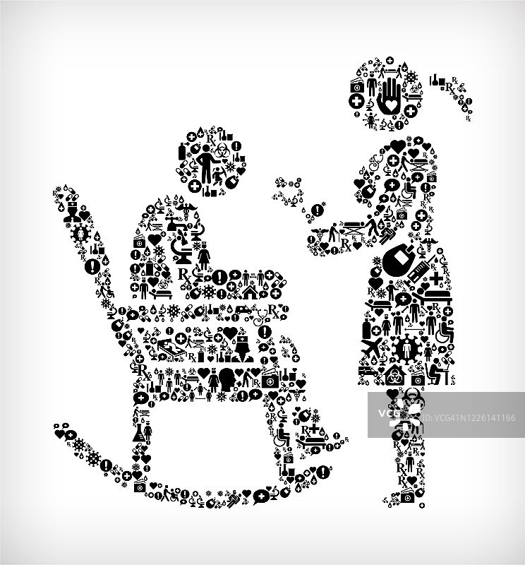 男人女人和摇椅流感冠状病毒图标模式图片素材