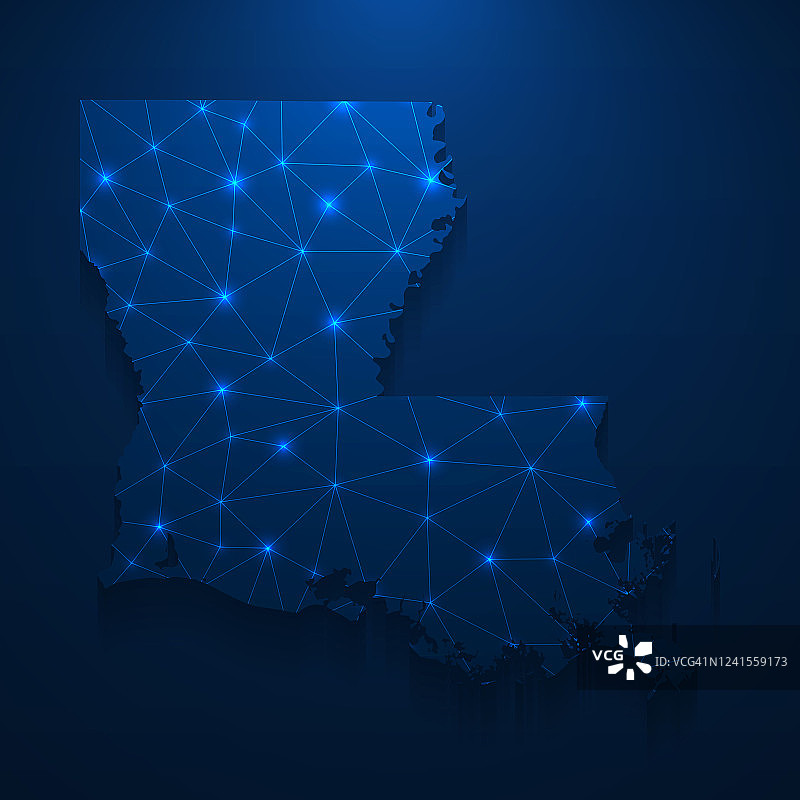路易斯安那州地图网络-明亮的网格在深蓝色的背景图片素材