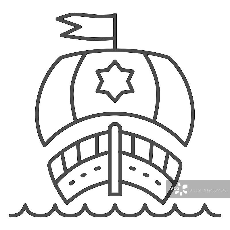 帆船在海洋细线图标，航海概念，帆船标志在白色背景，帆船图标轮廓风格的移动概念和网页设计。矢量图形。图片素材