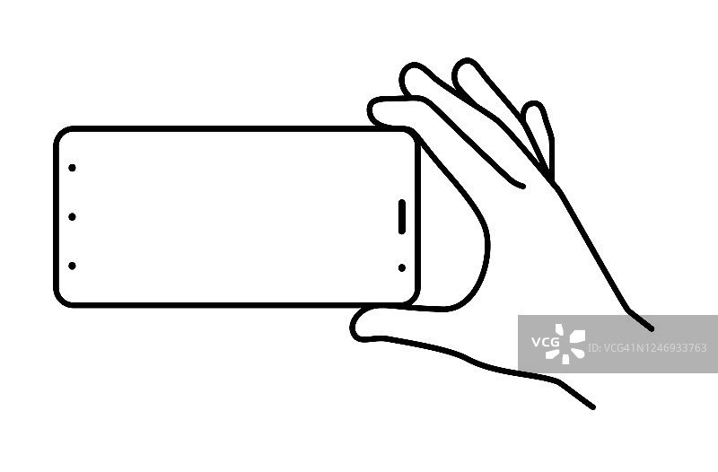 手持智能手机在白色背景水平位置。模板图片素材