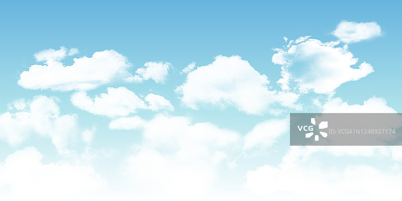 向量集的现实孤立的云在蓝色的背景。矢量图图片素材