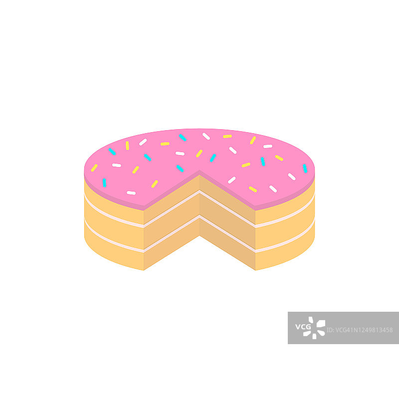 蛋糕风格平，蛋糕与蜡烛的图标，矢量插图孤立在白色的背景图片素材