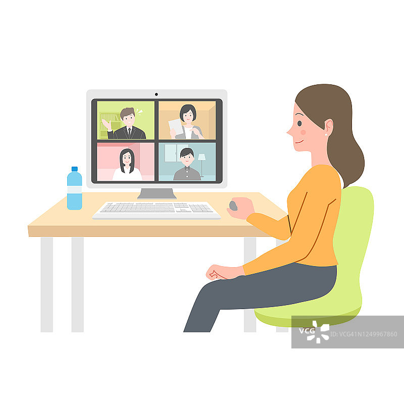 为在家工作的女性设计的概念。一个自由职业女性在笔记本电脑前工作的插图。矢量插图孤立在白色背景。在线学习,教育。图片素材