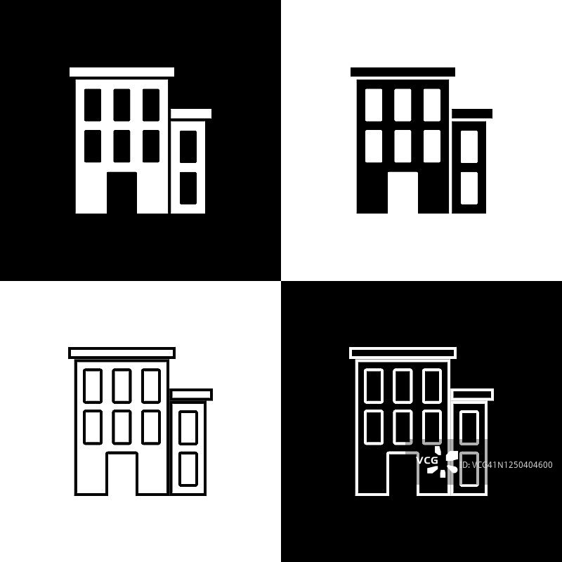 设置房子图标隔离在黑色和白色的背景。家的象征。向量图片素材