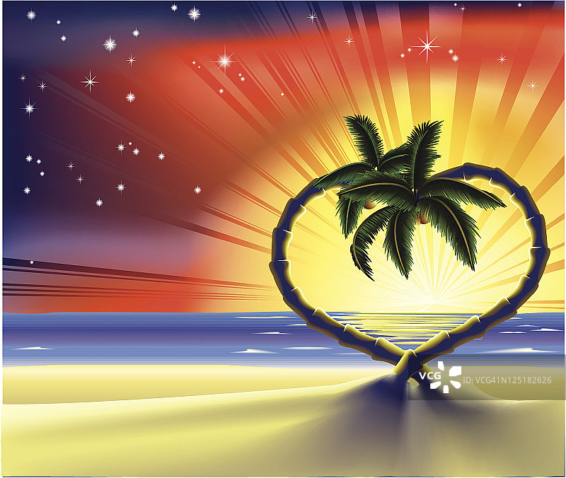 浪漫的海滩心棕榈树插图图片素材