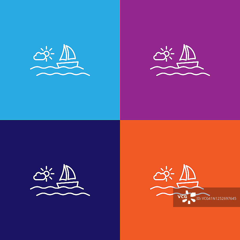 旅行帆船轮廓图标。旅游插画图标元素。符号和符号可以用于网页，标志，手机应用程序，UI，用户体验图片素材