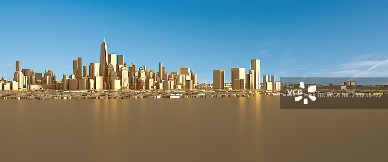 三维渲染黄金城市天际线图片素材