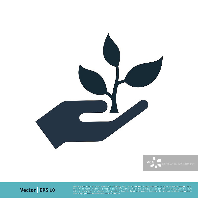 叶子和手，生长植物图标矢量标志模板插图设计。向量EPS 10。图片素材