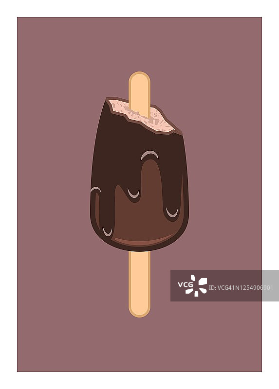 把咬过的巧克力冰淇淋溶化了。简单的说明。图片素材
