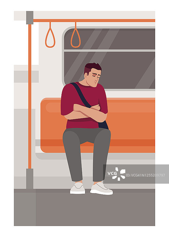 男人睡在火车半平矢量插图图片素材