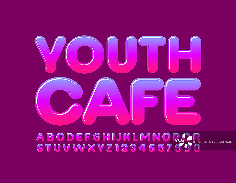 向量创意横幅青年咖啡馆。明亮的字母和数字图片素材