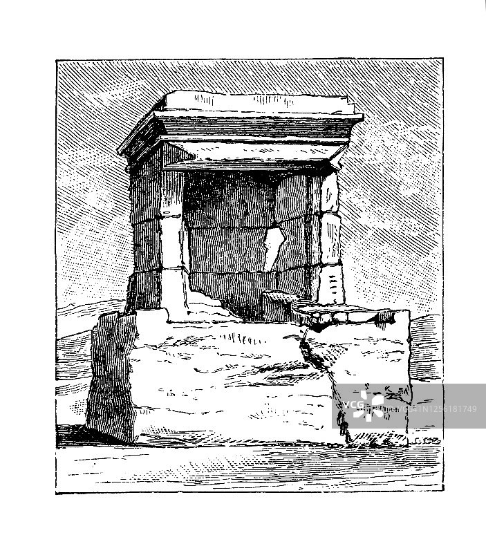 古刻插图的庙宇地窖的阿姆瑞斯-亚述建筑图片素材