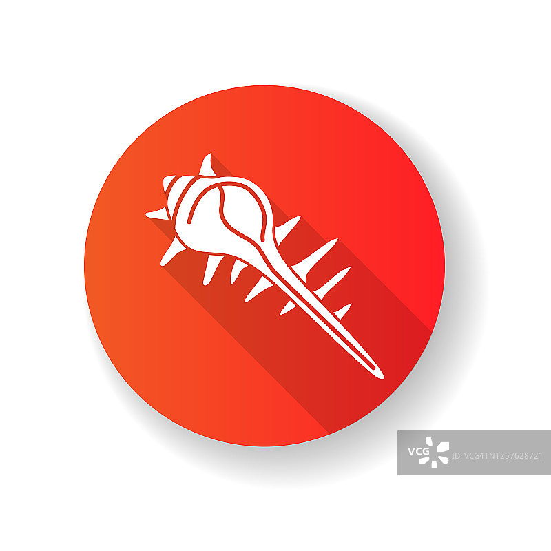奇异的尖刺海贝壳红色扁平设计长影子字形图标图片素材