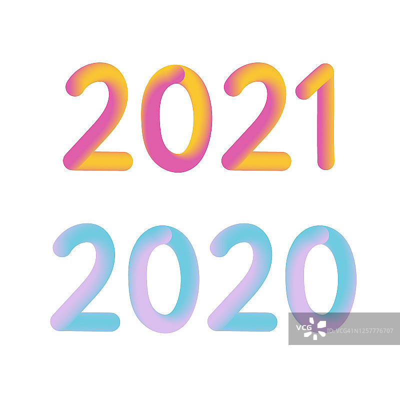 矢量插图:彩色3d数字2021白色背景。新年快乐。图片素材