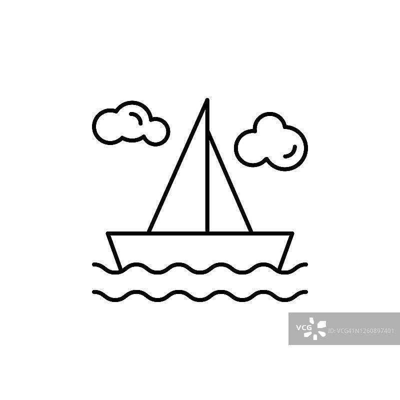 帆船、旅行图标。简单的线条，勾勒出旅游元素的ui和ux，网站或手机应用图片素材