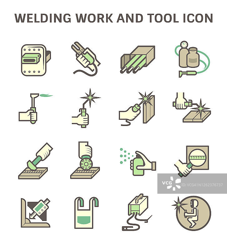 焊接工作及焊接工具如焊枪、气割工具矢量图标集设计。图片素材