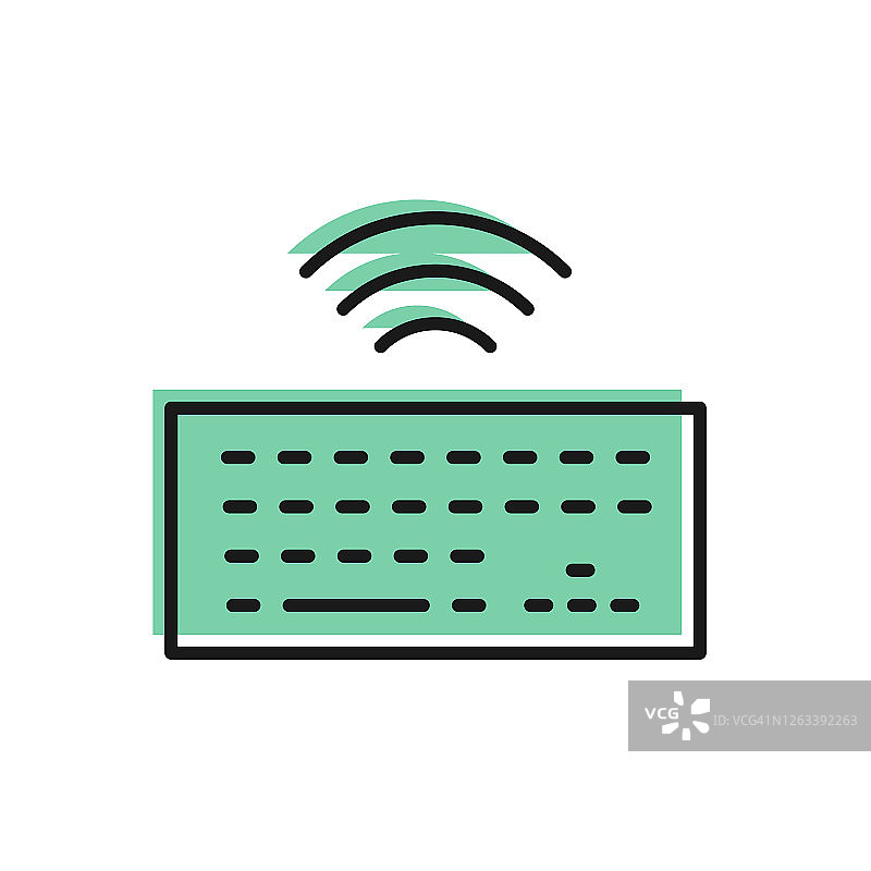 黑线无线电脑键盘图标孤立在白色背景上。电脑组件的信号。物联网概念与无线连接。向量图片素材
