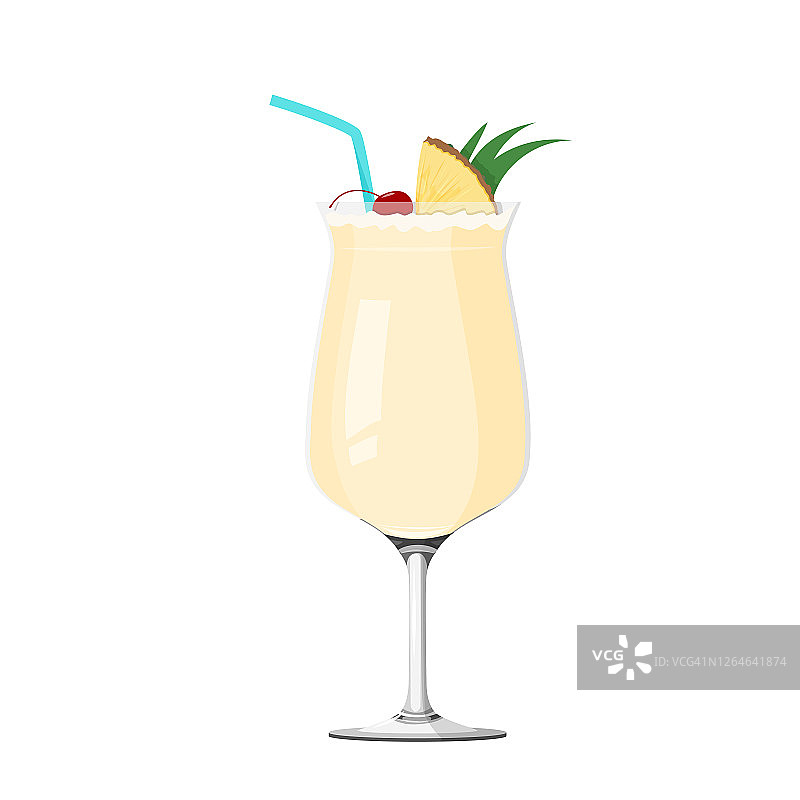 热带饮料菠萝朗姆酒。真实的矢量插图孤立在白色背景。图片素材