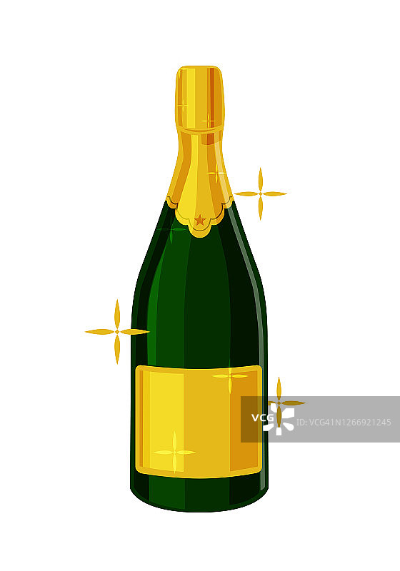 矢量香槟瓶在一个白色孤立的背景。图片素材