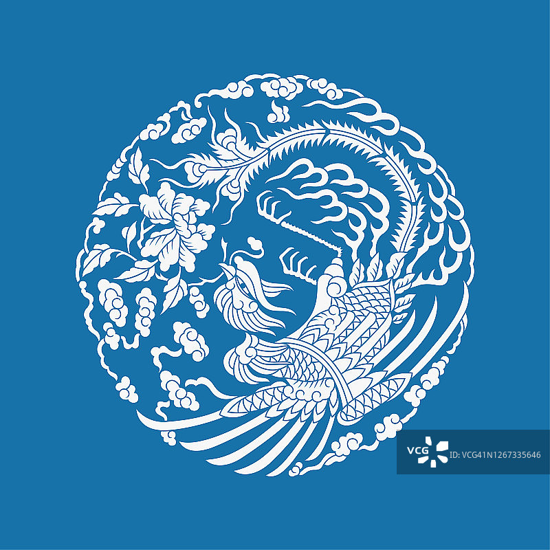 凤凰与牡丹(中国传统剪纸艺术)图片素材