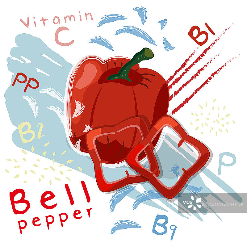 红灯椒含有维生素B1、B2、B9、P、PP和维生素C图片素材