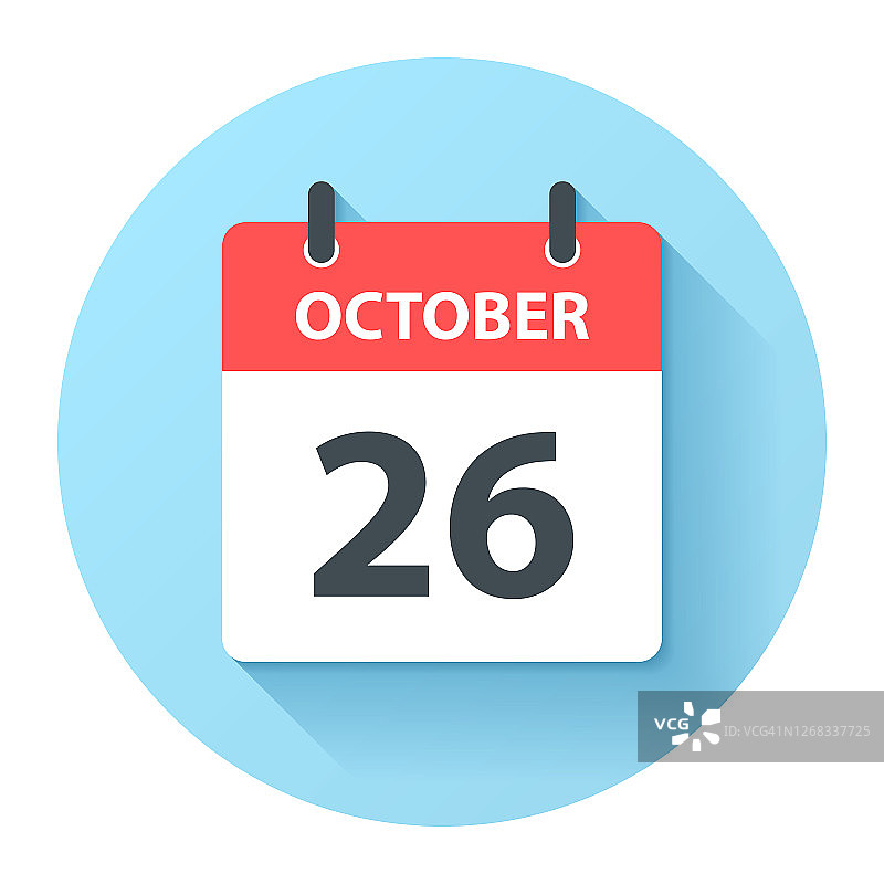 10月26日-圆形日日历图标在平面设计风格图片素材
