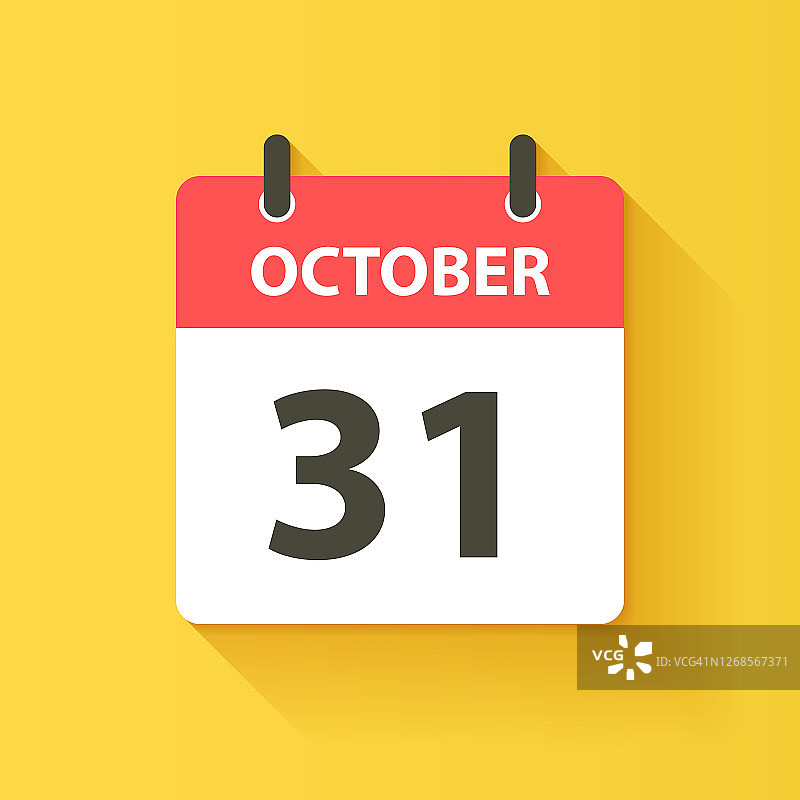 10月31日-每日日历图标在平面设计风格图片素材