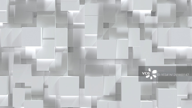 随机水平面上的抽象白色立方体块。极简主义的概念。3 d演示呈现图片素材