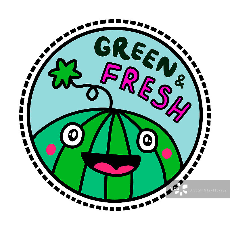 绿色的新鲜素食标志卡通漫画风格微笑西瓜表达图片素材