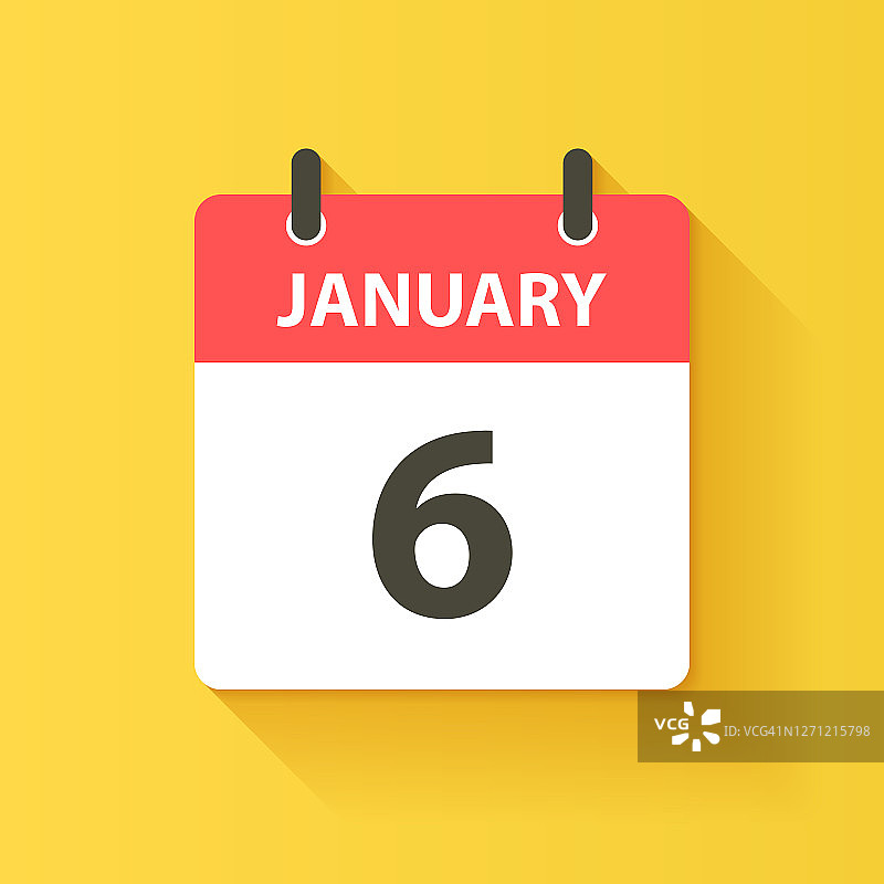 1月6日-日日历图标在平面设计风格图片素材