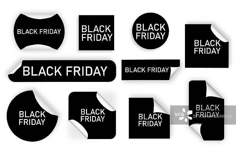 黑色星期五的促销标语收集孤立。白色背景上的黑色星期五标签。黑色的价格贴纸。特别优惠价。图片素材