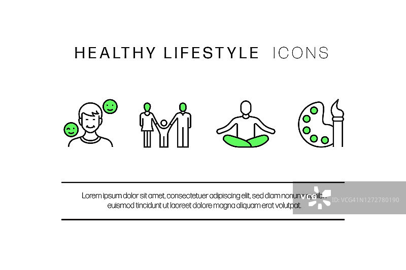 健康生活方式平面线图标，轮廓向量符号插图。图片素材