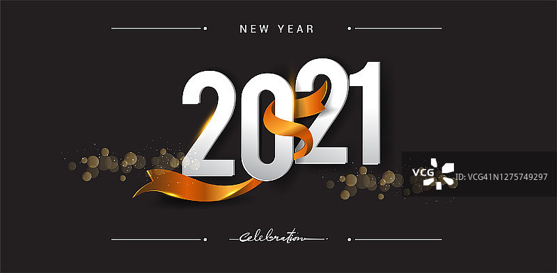 新年快乐与闪光隔离在闪亮的背景，文本设计金色，矢量元素的日历和贺卡。图片素材
