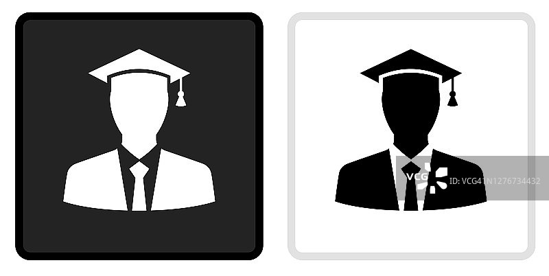 毕业脸图标在黑色按钮与白色翻转图片素材
