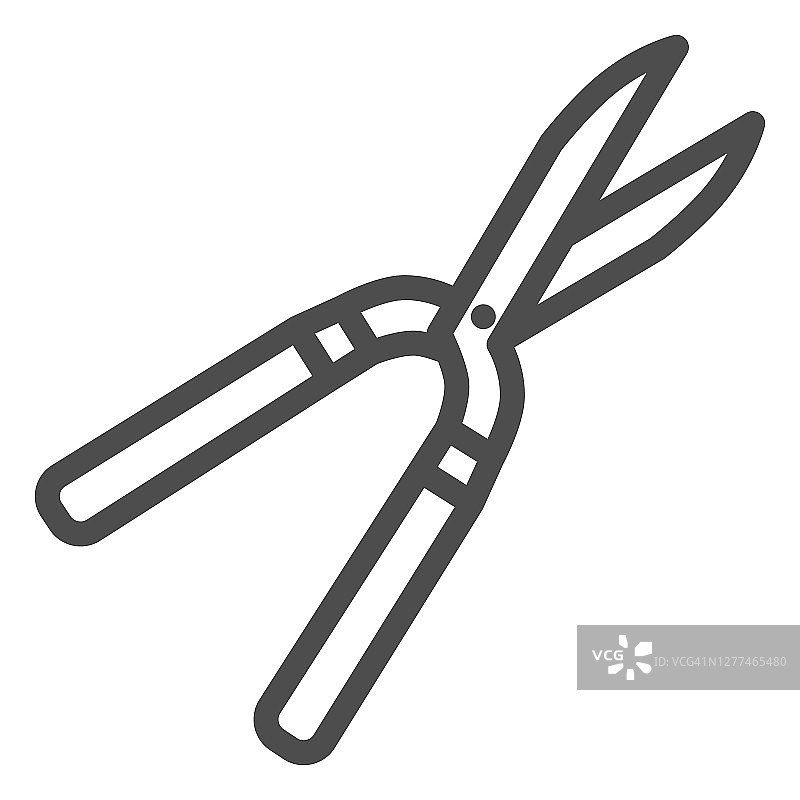 剪枝线图标，花园和园艺概念，剪枝剪刀标志在白色背景，剪枝夹图标轮廓风格的移动概念和网页设计。矢量图形。图片素材