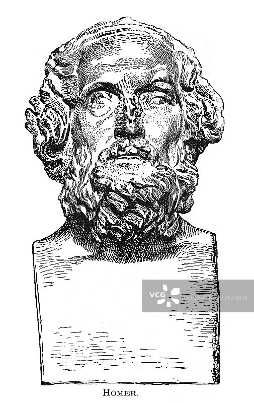 荷马的肖像，古希腊诗人，《伊利亚特》和《奥德赛》的作者图片素材