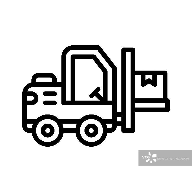 与运输图标相关的推土机卡车与盒向量线性风格，图片素材