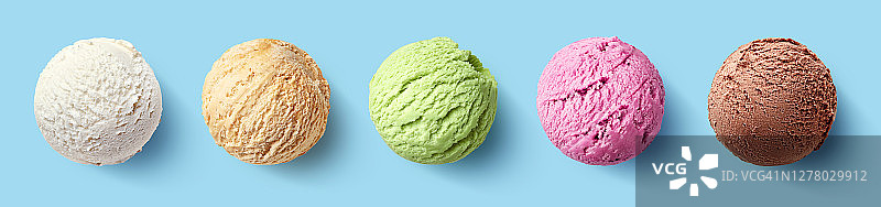 一套五种不同的冰淇淋球或球图片素材