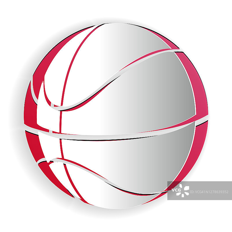 剪纸篮球图标孤立的白色背景。运动的象征。纸艺术风格。向量图片素材