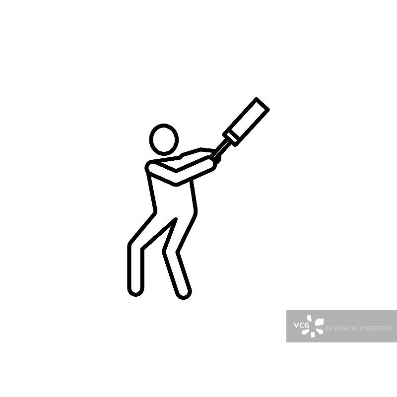 板球，球员线图标。符号和符号可以用于网页，标志，手机应用程序，UI，用户体验图片素材